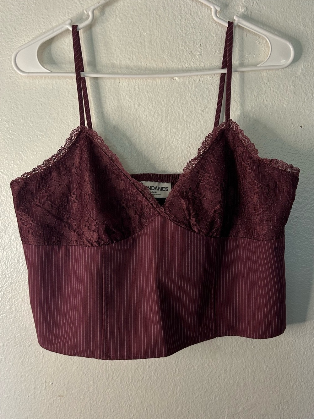 Pin Stripe Lace-Trim Cropped Cami
